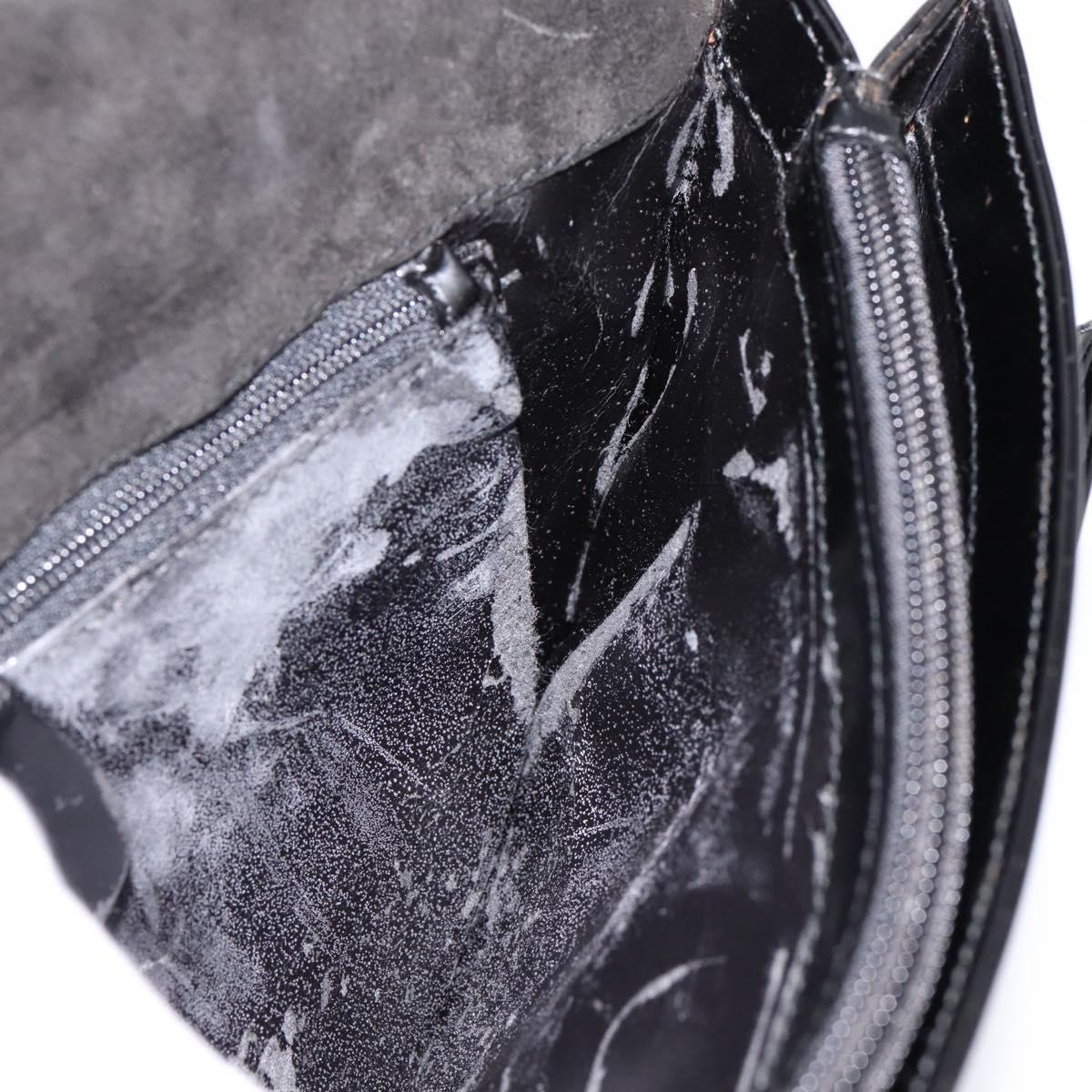 GUCCI Horsebit Shoulder Bag Patent leather Black Silver Auth 199860