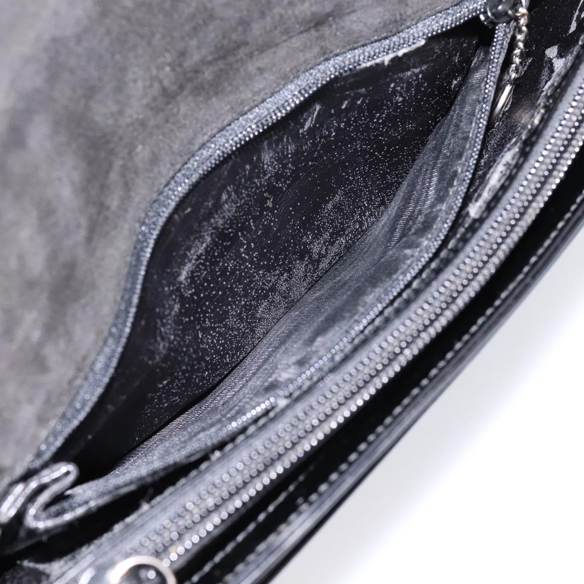 GUCCI Horsebit Shoulder Bag Patent leather Black Silver Auth 199860