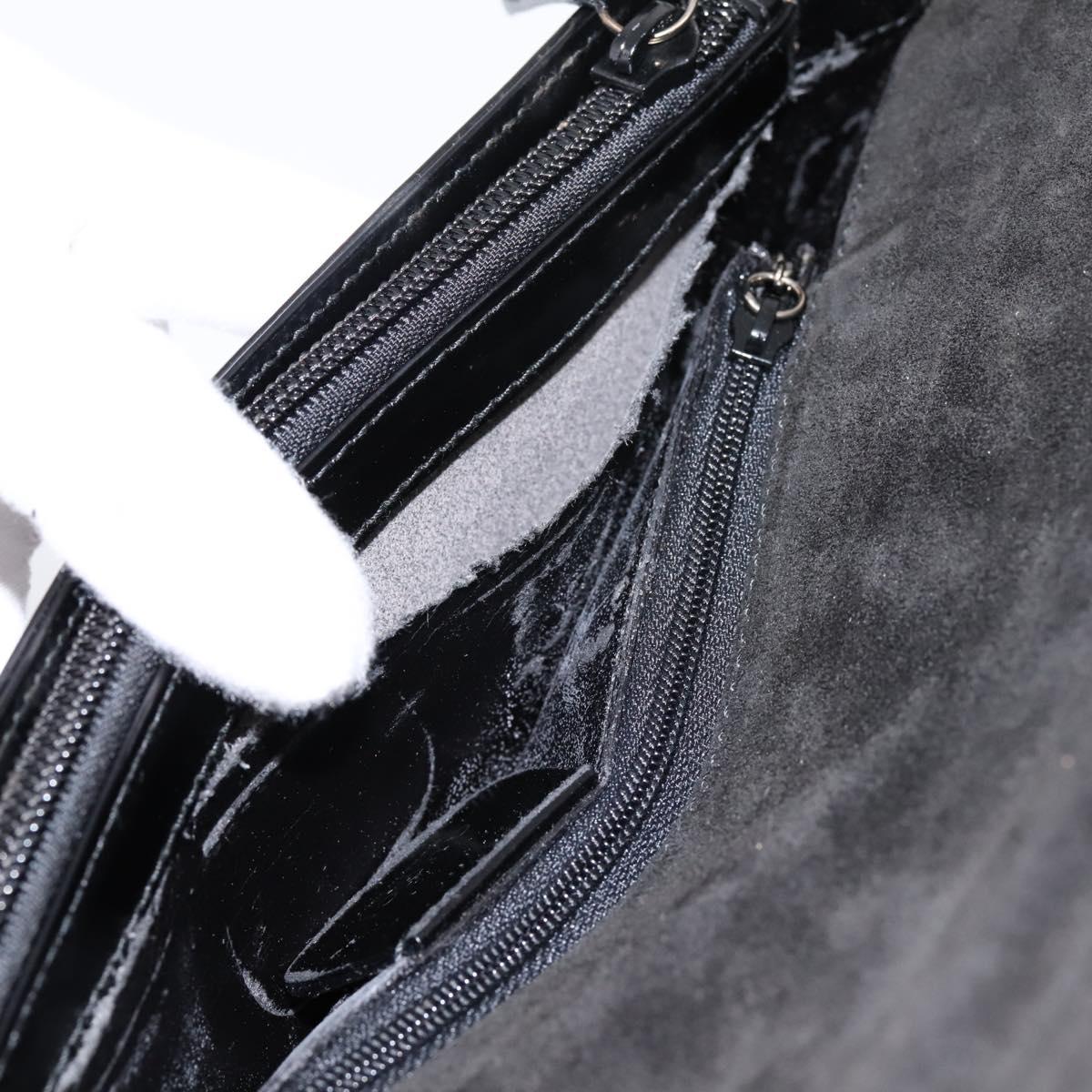 GUCCI Horsebit Shoulder Bag Patent leather Black Silver Auth 199860