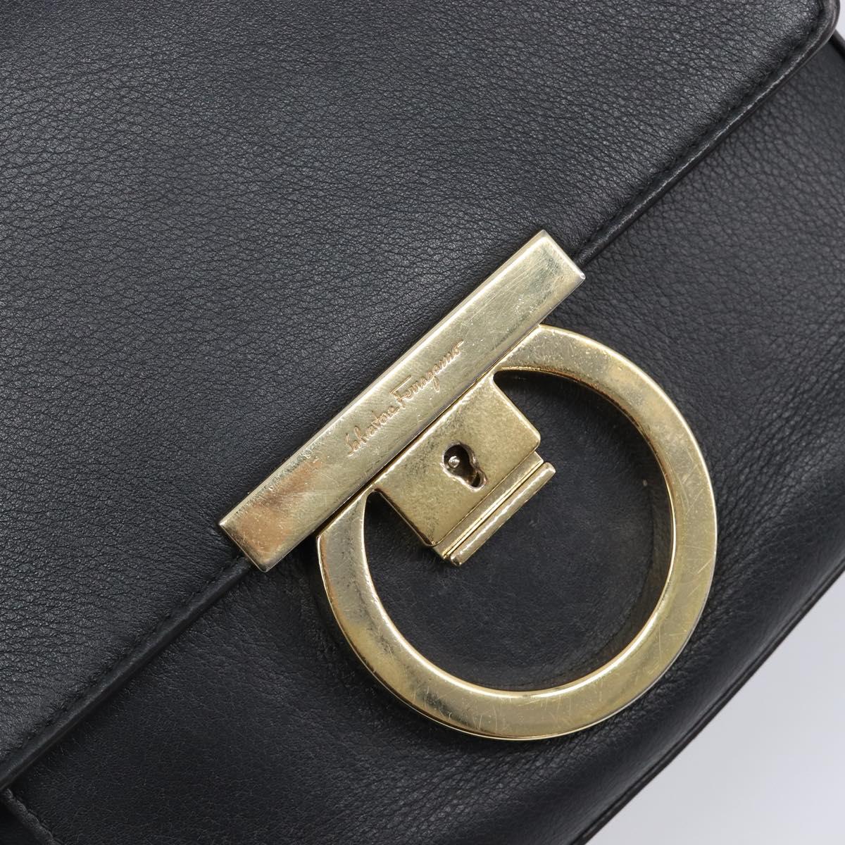 Salvatore Ferragamo Shoulder Bag Leather Black Gold Auth 199863A