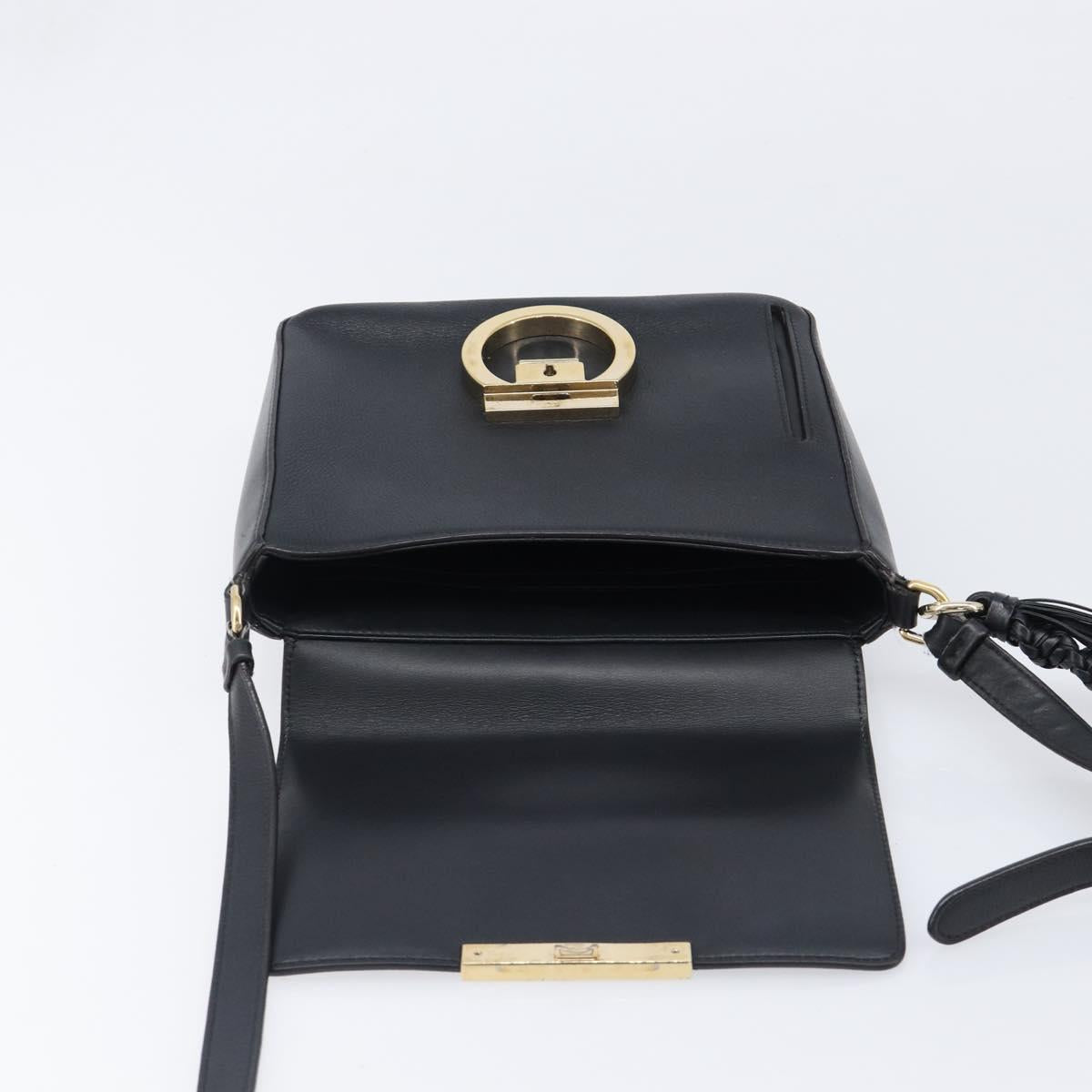 Salvatore Ferragamo Shoulder Bag Leather Black Gold Auth 199863A
