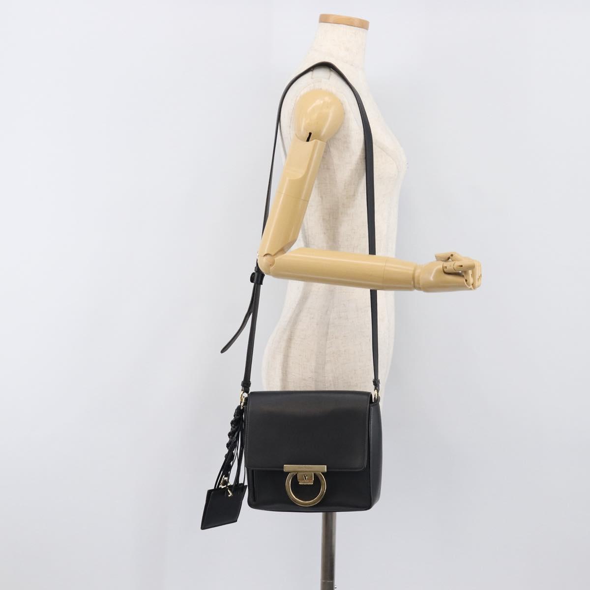 Salvatore Ferragamo Shoulder Bag Leather Black Gold Auth 199863A