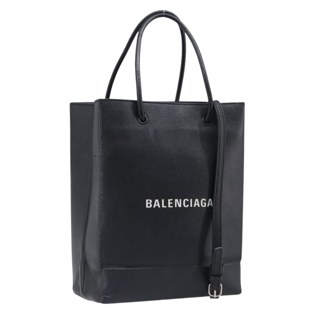 BALENCIAGA Shopping Tote Bag XXS Leather 2way Black Silver 568817 Auth 199871A