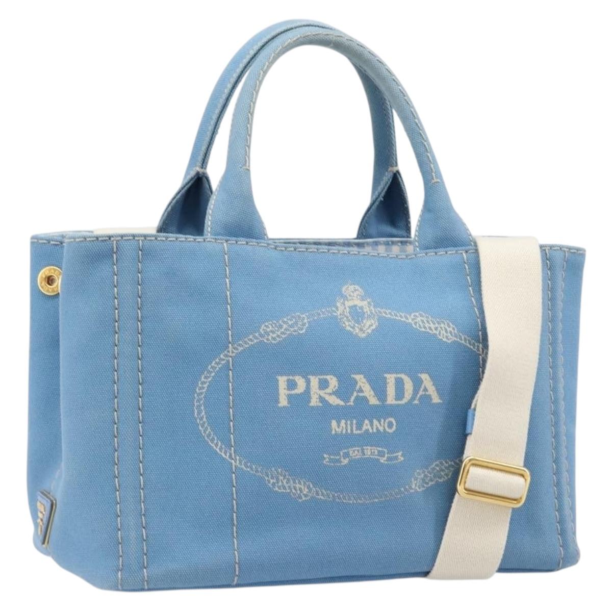 LOUIS VUITTON Canapa PM Hand Bag Canvas 2way Light Blue Gold LV Auth 199874V