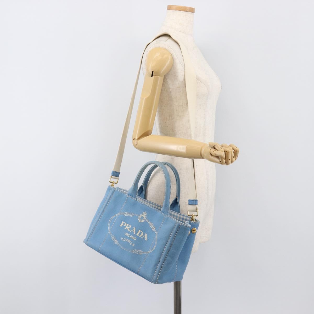 LOUIS VUITTON Canapa PM Hand Bag Canvas 2way Light Blue Gold LV Auth 199874V