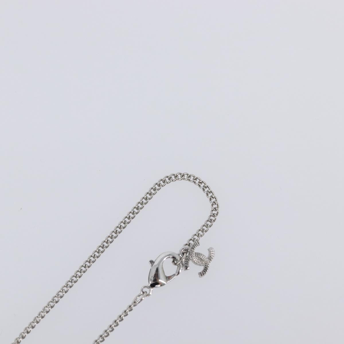 CHANEL Rhinestone Necklace metal Silver CC Auth 199879M