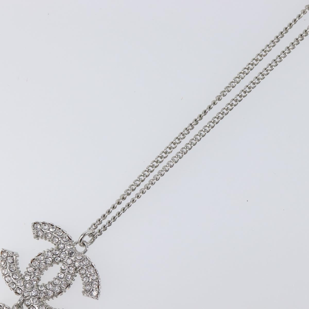 CHANEL Rhinestone Necklace metal Silver CC Auth 199879M
