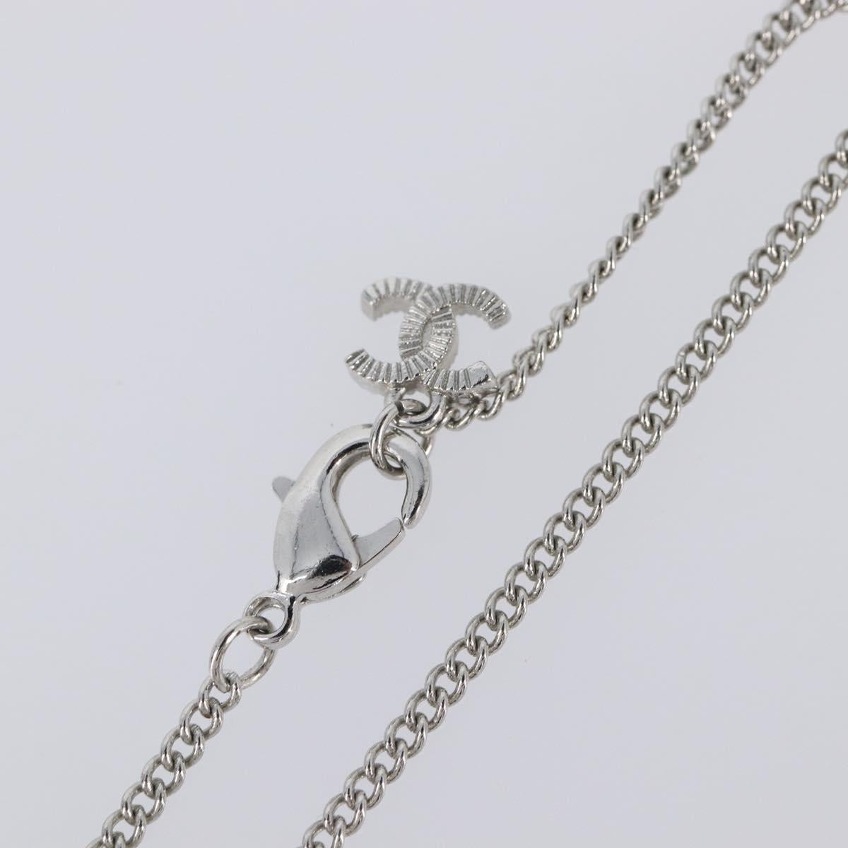 CHANEL Rhinestone Necklace metal Silver CC Auth 199879M