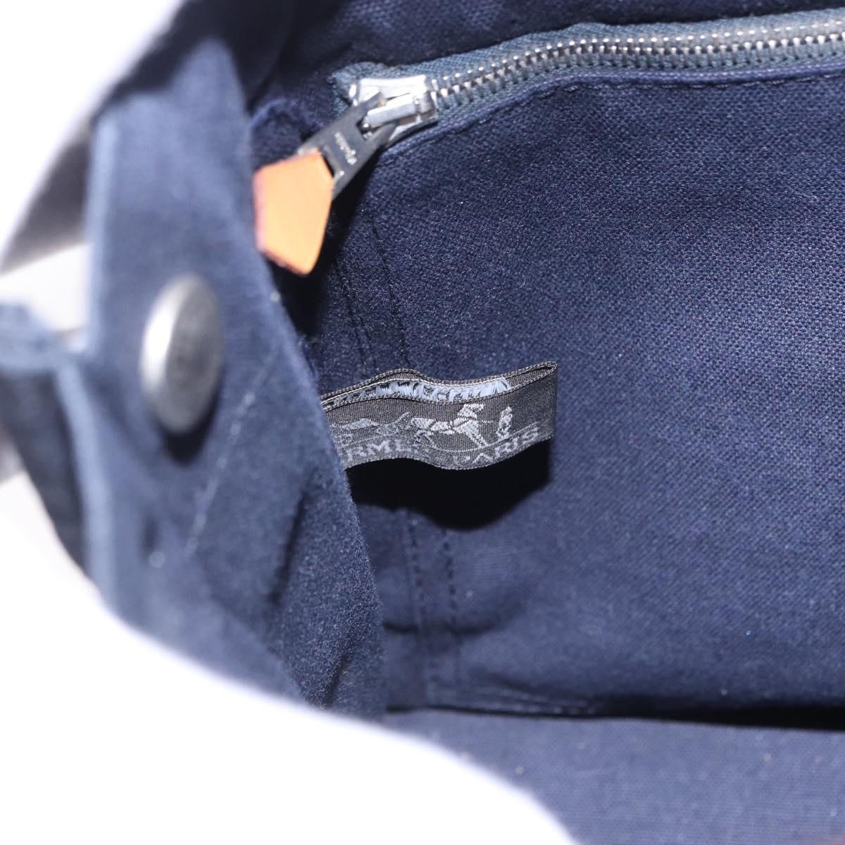 HERMES Fourre Tout PM Hand Bag cotton Navy Silver Auth 199880