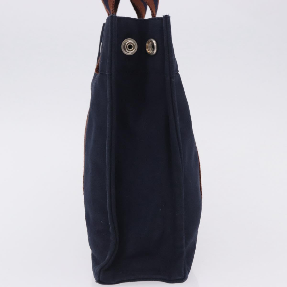 HERMES Fourre Tout PM Hand Bag cotton Navy Silver Auth 199880