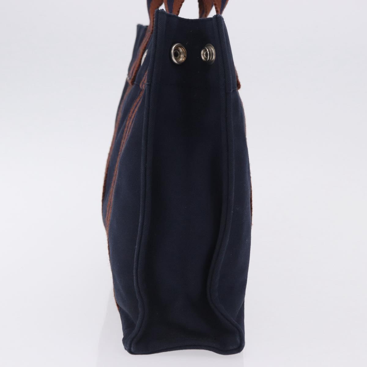 HERMES Fourre Tout PM Hand Bag cotton Navy Silver Auth 199880