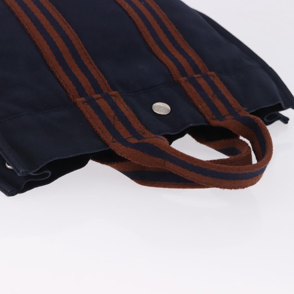 HERMES Fourre Tout PM Hand Bag cotton Navy Silver Auth 199880