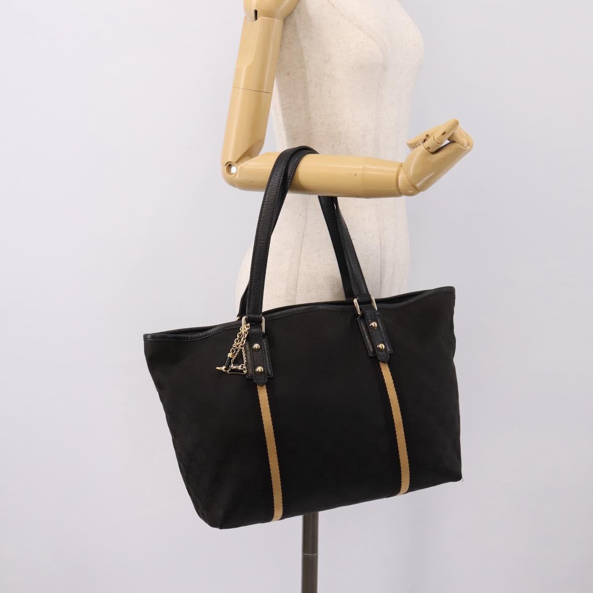 GUCCI GG Canvas Sherry Line Tote Bag Black Gold 139260 Auth 199881