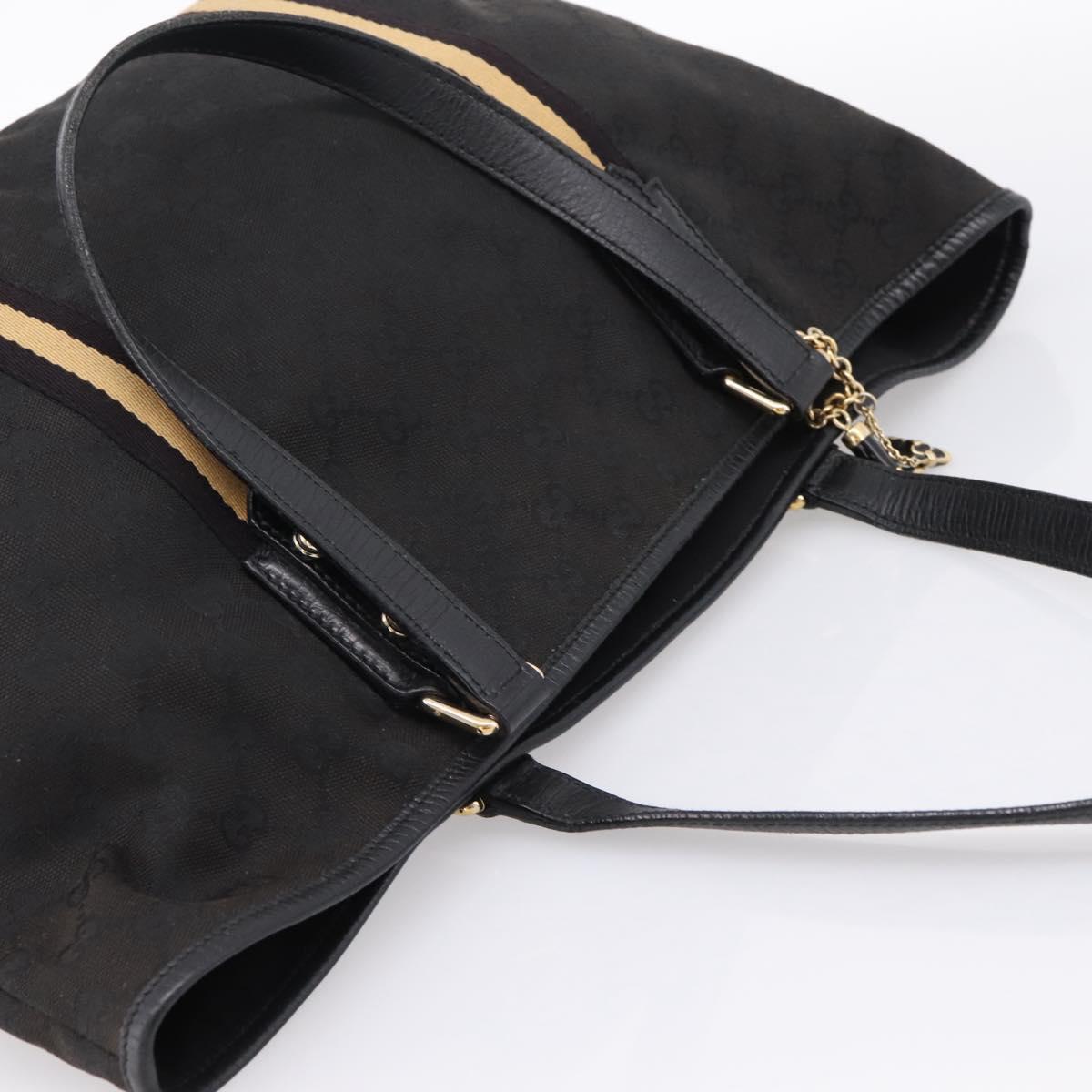 GUCCI GG Canvas Sherry Line Tote Bag Black Gold 139260 Auth 199881