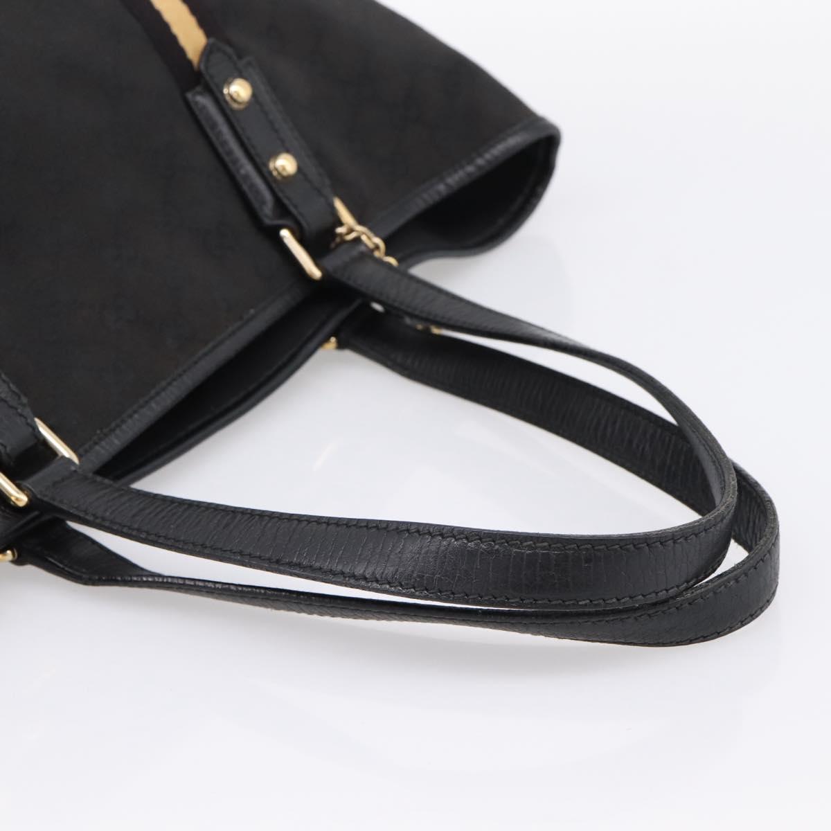 GUCCI GG Canvas Sherry Line Tote Bag Black Gold 139260 Auth 199881