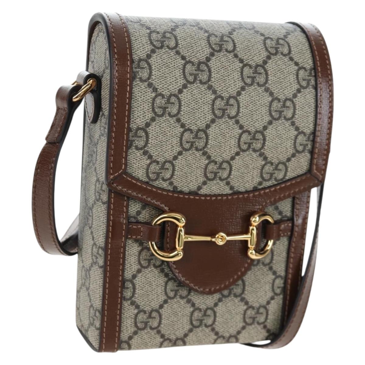 GUCCI GG Supreme Horsebit Shoulder Bag PVC Beige Gold 625615 Auth 199883V