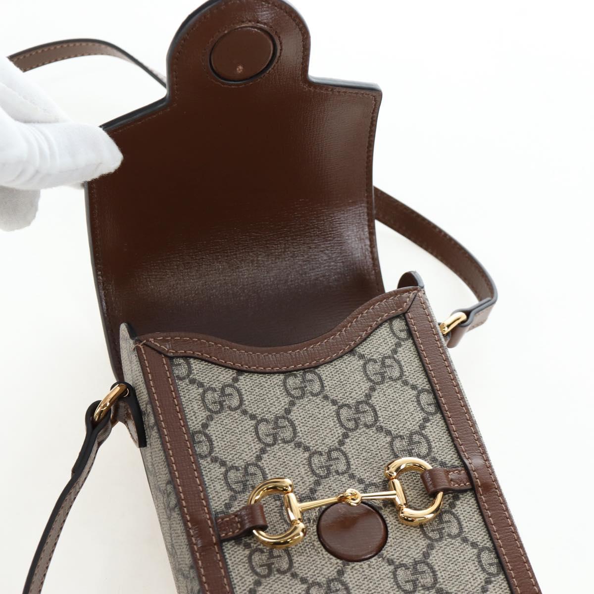 GUCCI GG Supreme Horsebit Shoulder Bag PVC Beige Gold 625615 Auth 199883V