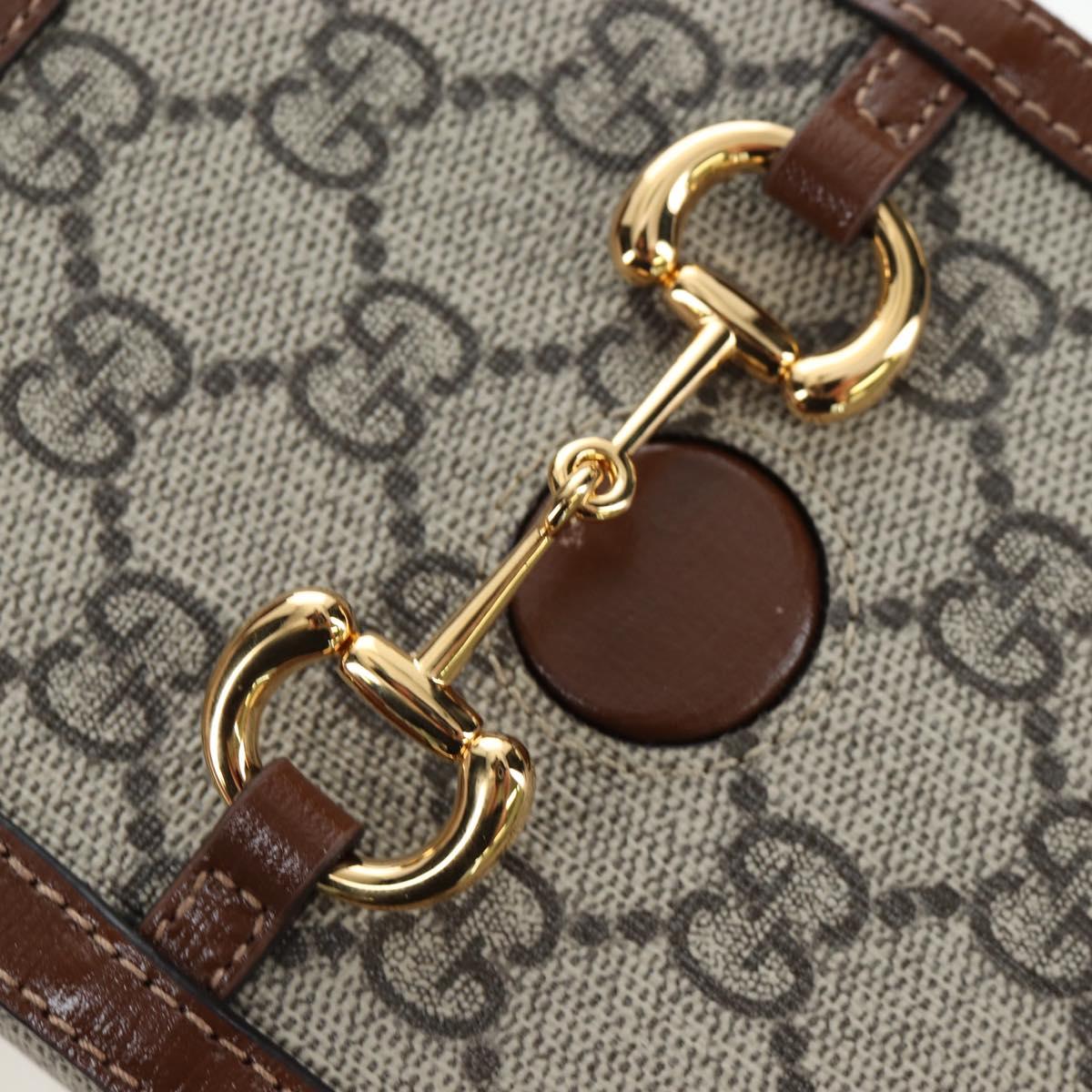 GUCCI GG Supreme Horsebit Shoulder Bag PVC Beige Gold 625615 Auth 199883V