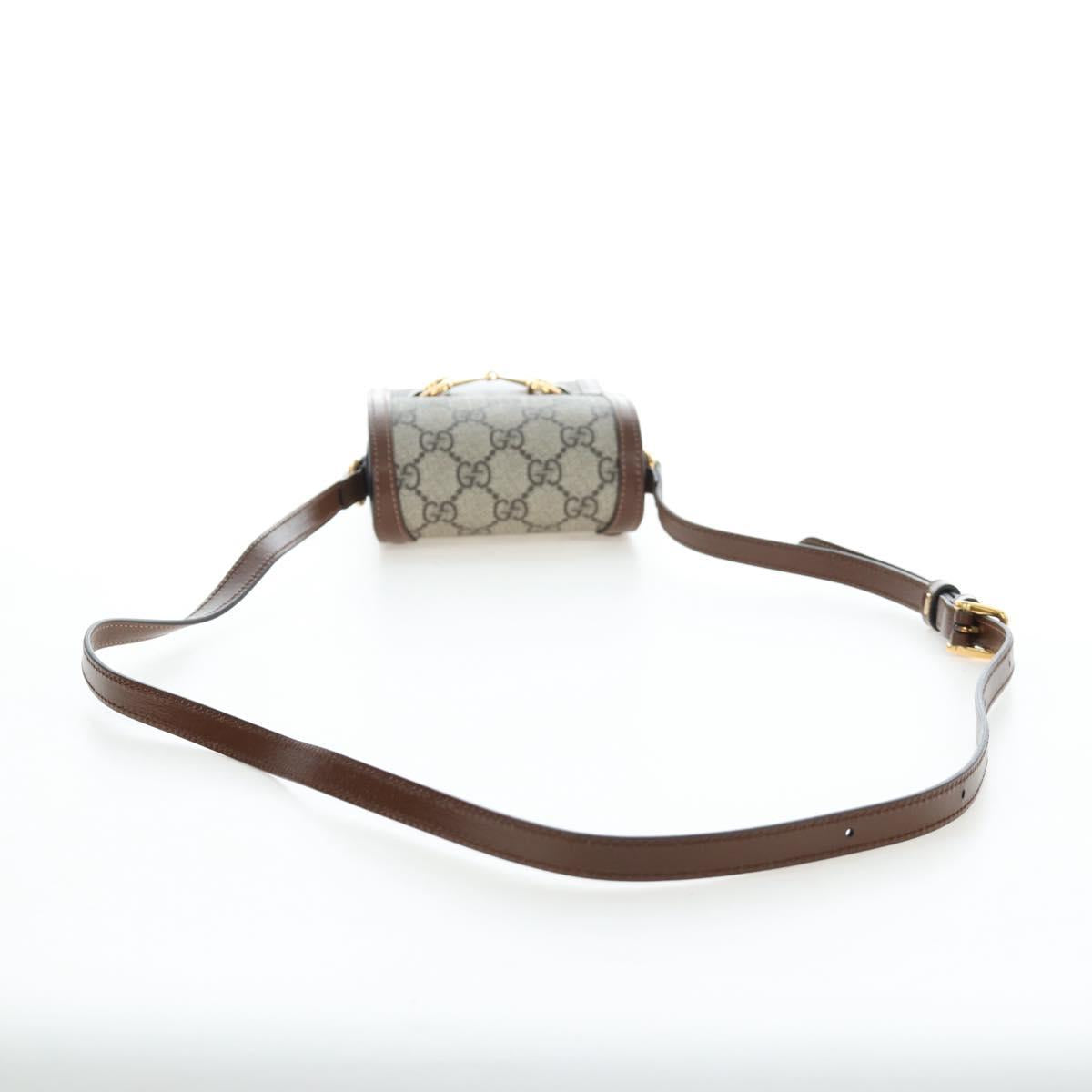 GUCCI GG Supreme Horsebit Shoulder Bag PVC Beige Gold 625615 Auth 199883V