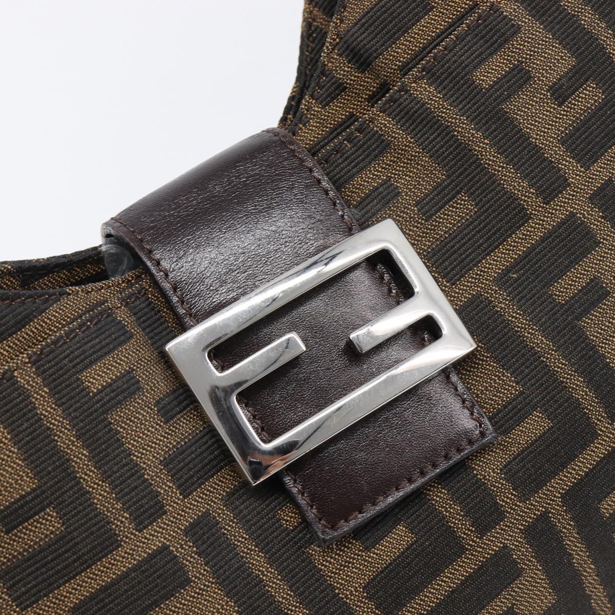 FENDI Zucca Canvas Mamma Baguette Shoulder Bag Black Brown Auth 199886V