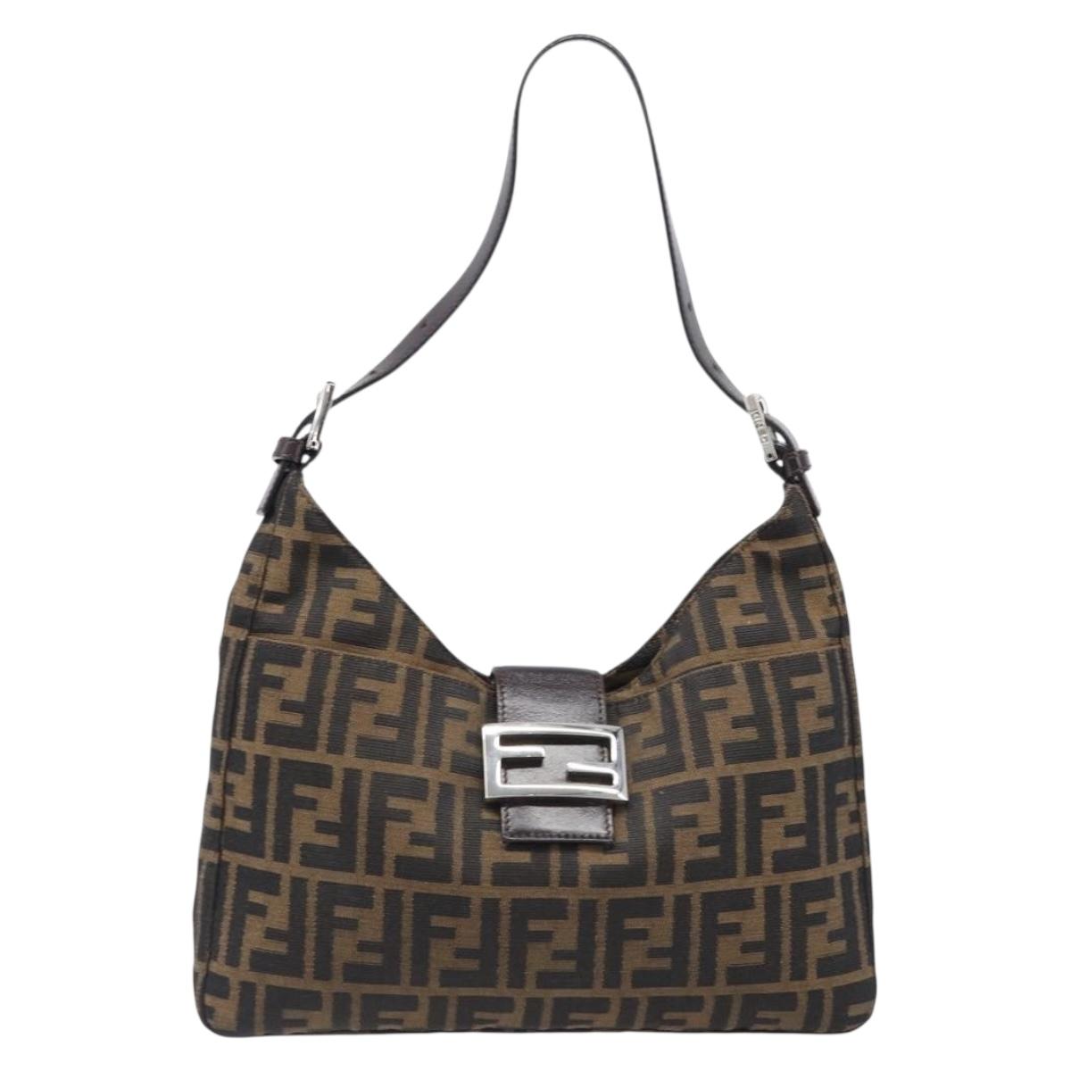 FENDI Zucca Canvas Mamma Baguette Shoulder Bag Black Brown Auth 199886V