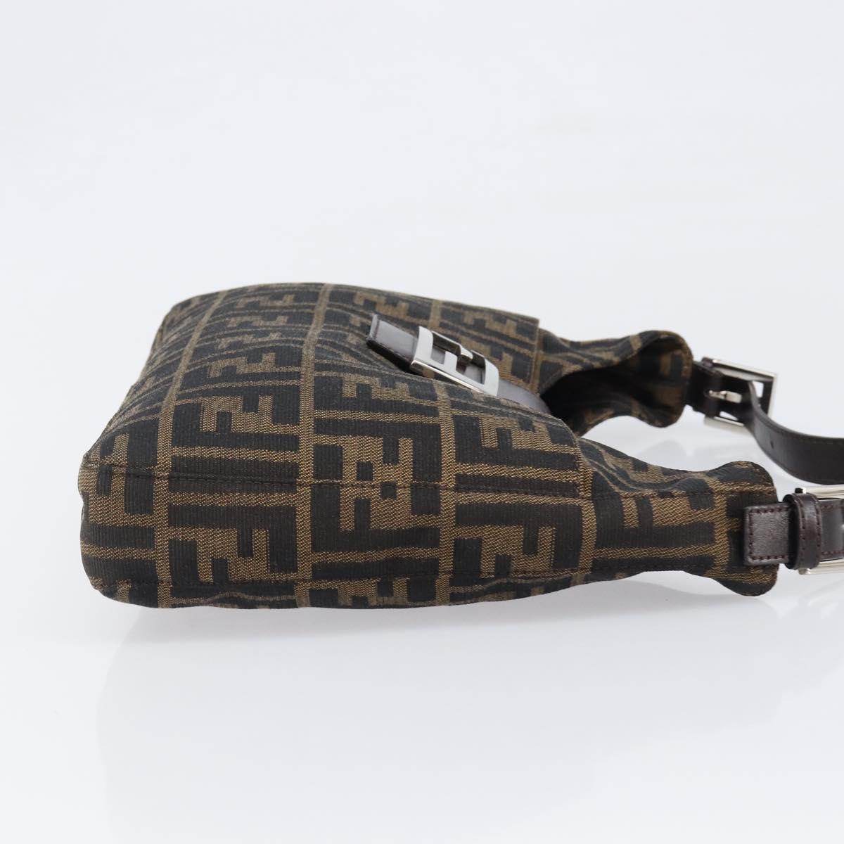 FENDI Zucca Canvas Mamma Baguette Shoulder Bag Black Brown Auth 199886V