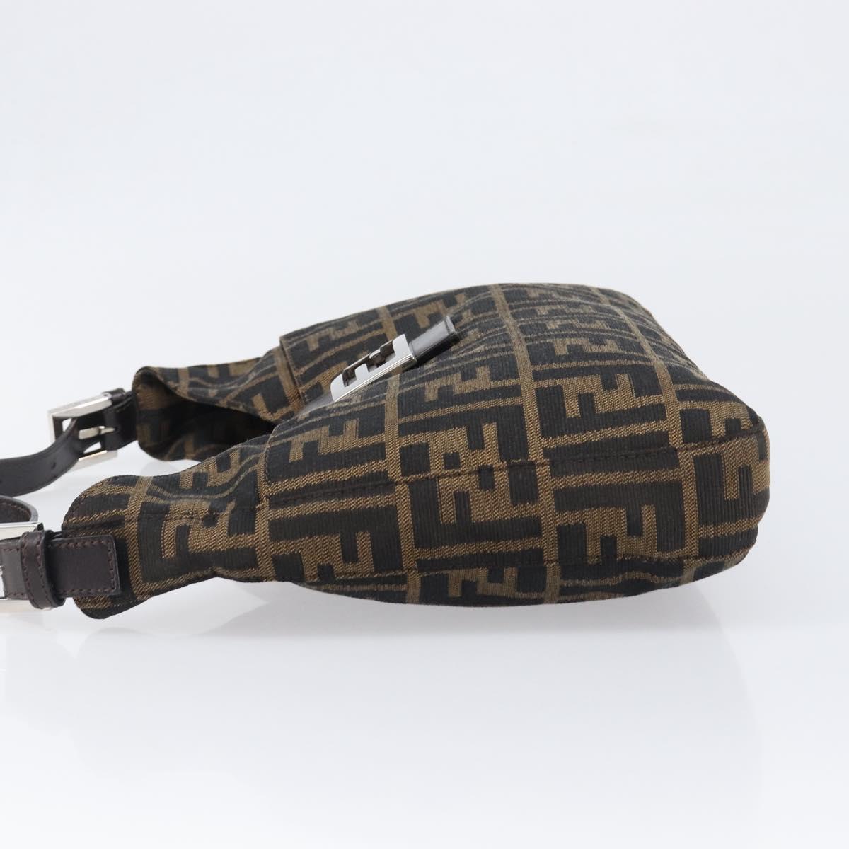 FENDI Zucca Canvas Mamma Baguette Shoulder Bag Black Brown Auth 199886V