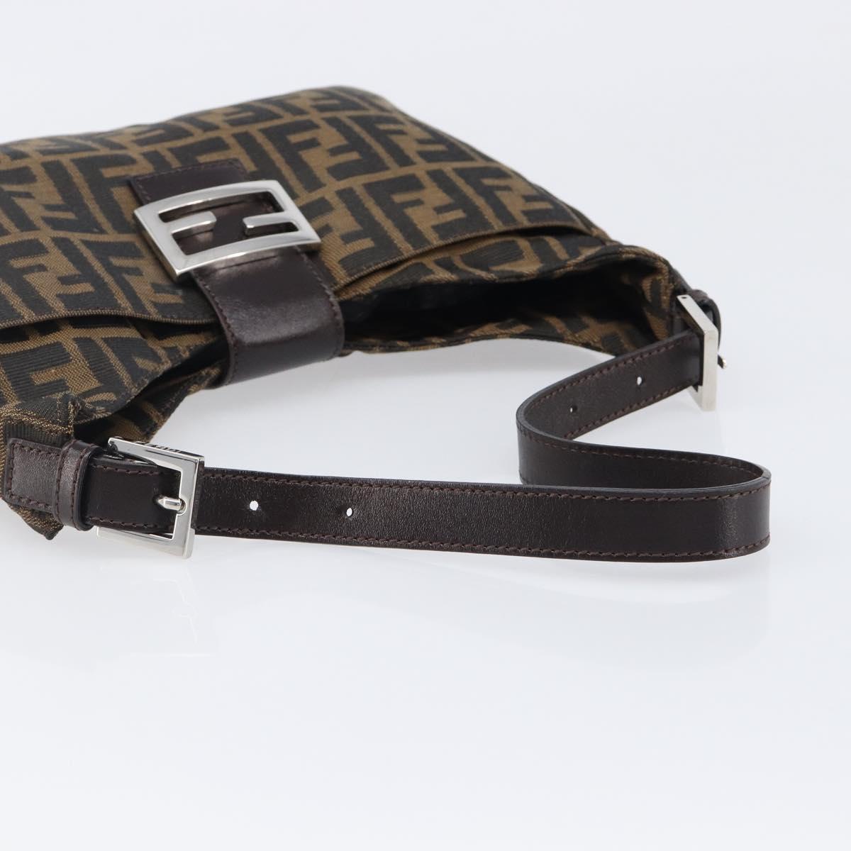 FENDI Zucca Canvas Mamma Baguette Shoulder Bag Black Brown Auth 199886V