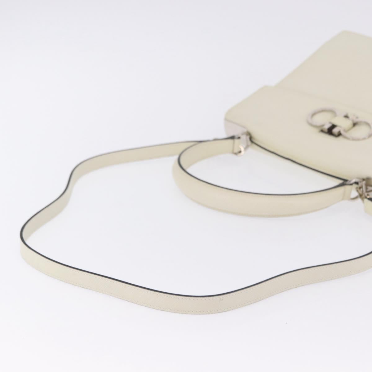 Salvatore Ferragamo Hand Bag Leather 2way Ivory Silver Auth 199898