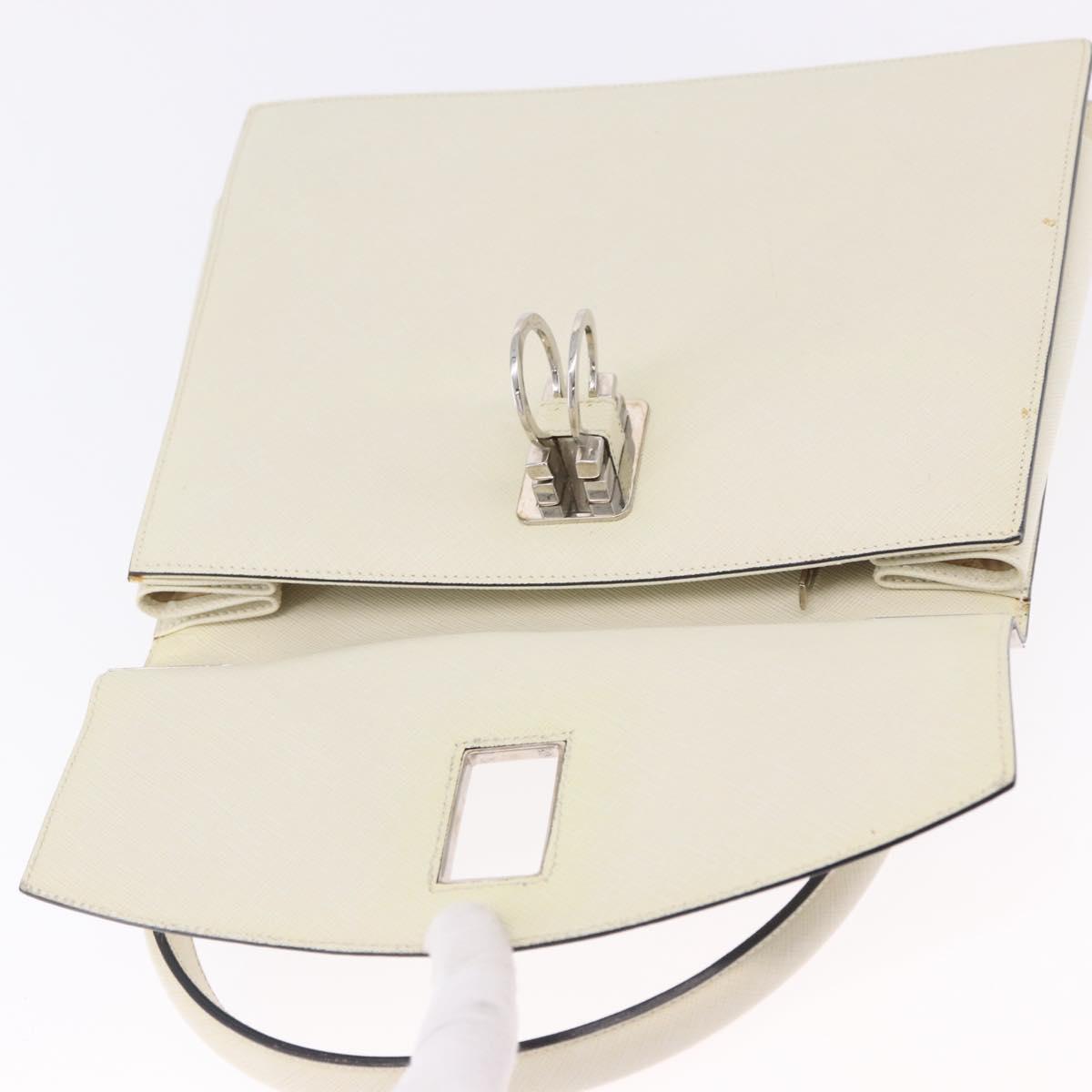Salvatore Ferragamo Hand Bag Leather 2way Ivory Silver Auth 199898