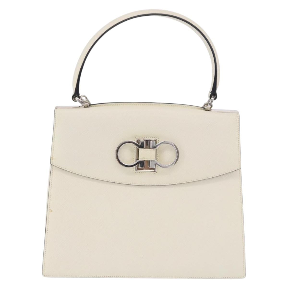 Salvatore Ferragamo Hand Bag Leather 2way Ivory Silver Auth 199898