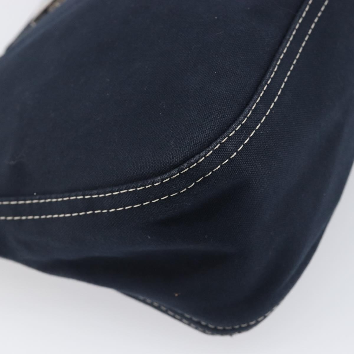 FENDI Mamma Baguette Shoulder Bag Canvas Navy Silver Auth 199899A
