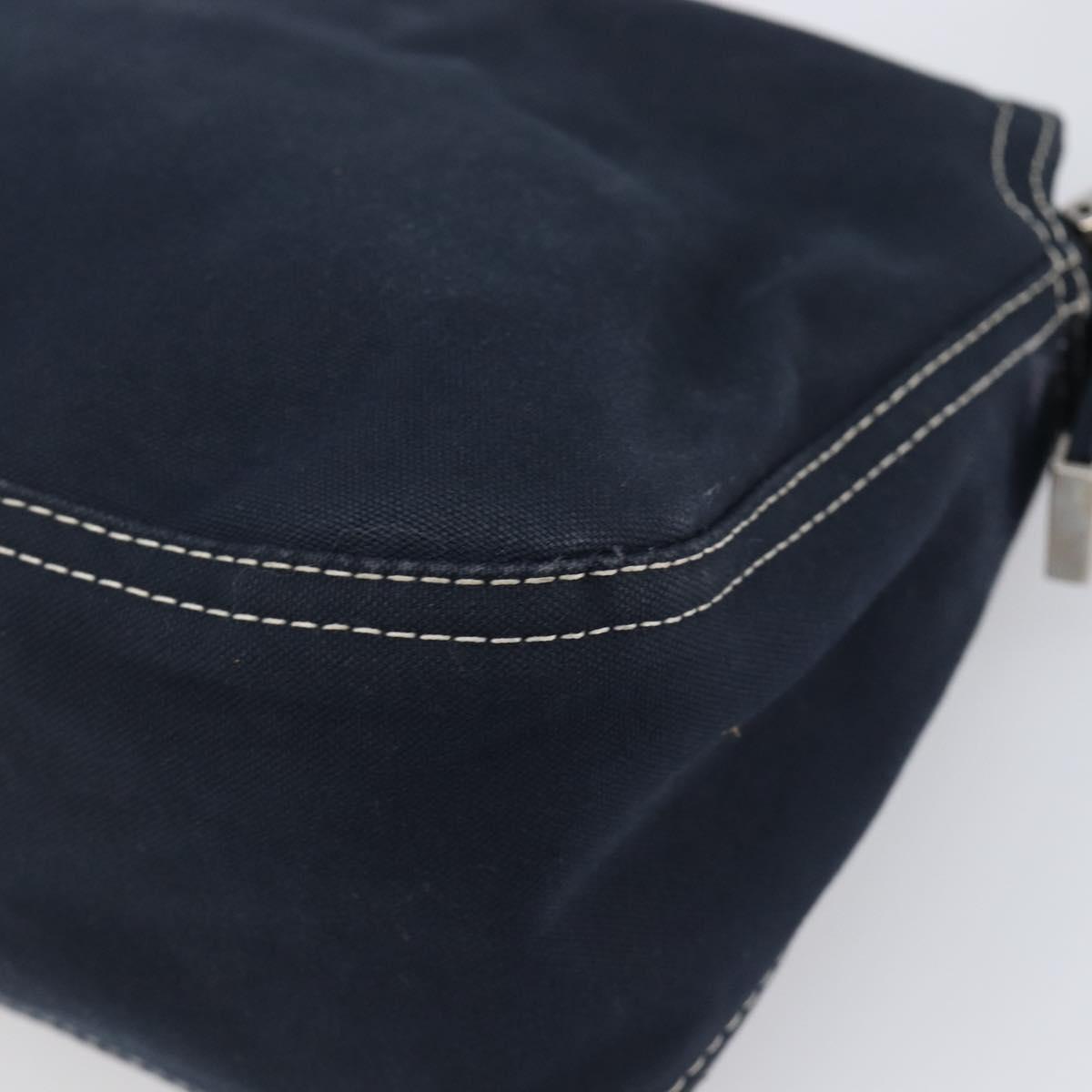 FENDI Mamma Baguette Shoulder Bag Canvas Navy Silver Auth 199899A