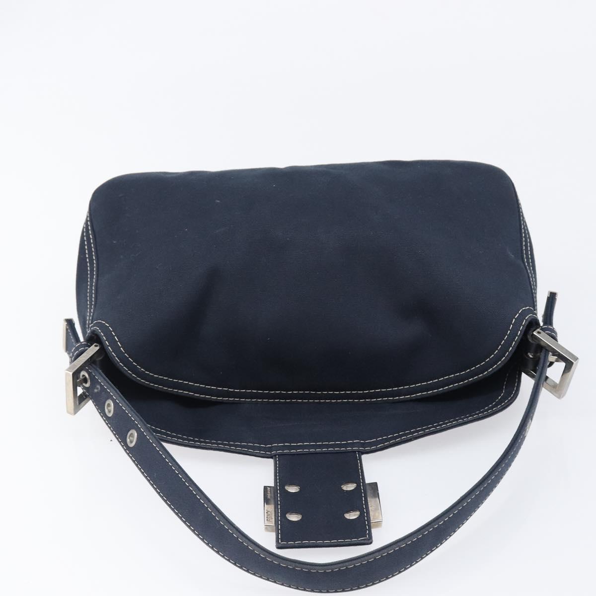FENDI Mamma Baguette Shoulder Bag Canvas Navy Silver Auth 199899A