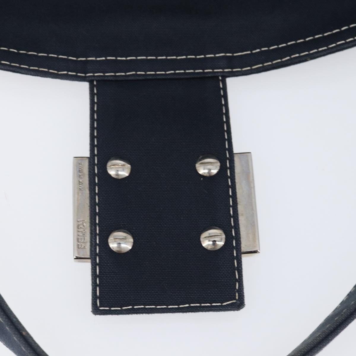 FENDI Mamma Baguette Shoulder Bag Canvas Navy Silver Auth 199899A