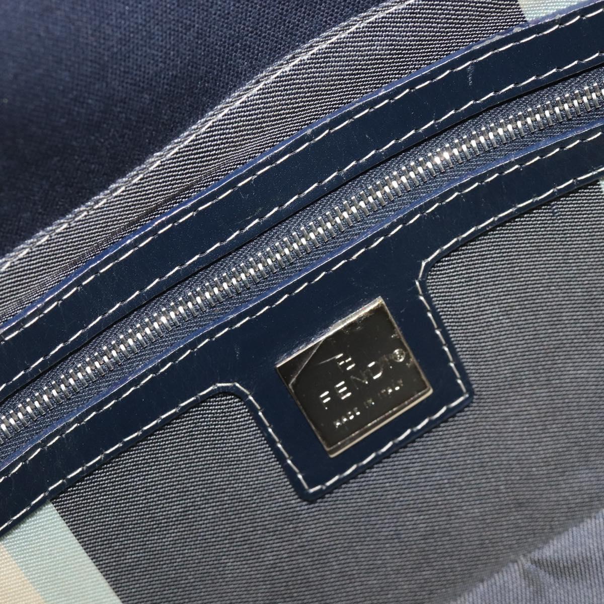 FENDI Mamma Baguette Shoulder Bag Canvas Navy Silver Auth 199899A