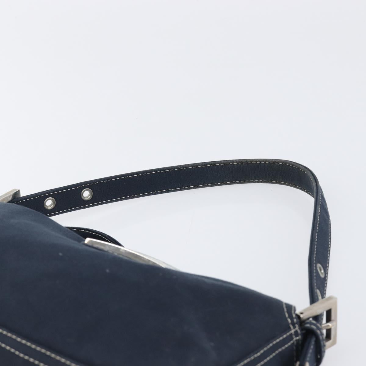 FENDI Mamma Baguette Shoulder Bag Canvas Navy Silver Auth 199899A