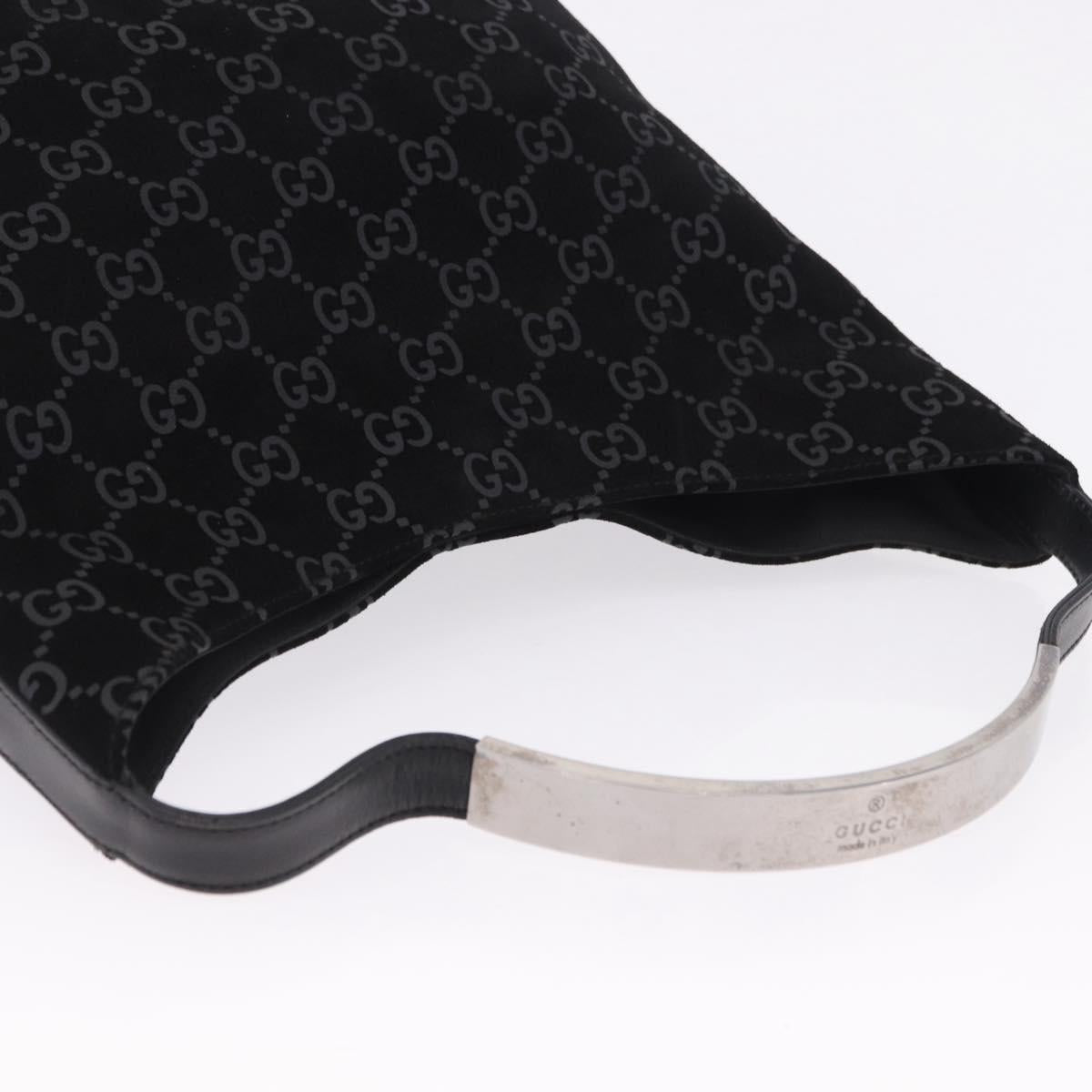GUCCI GG Canvas Shoulder Bag Suede Black 001 3298 1669 Auth 199902A