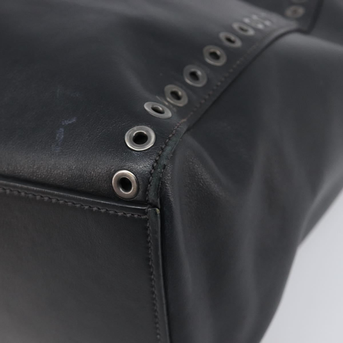 PRADA Tote Bag Leather Black Silver Auth 199907