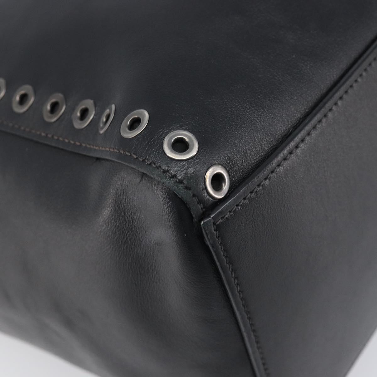 PRADA Tote Bag Leather Black Silver Auth 199907