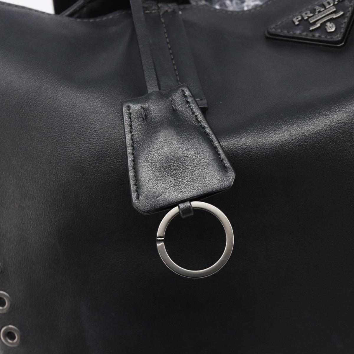 PRADA Tote Bag Leather Black Silver Auth 199907