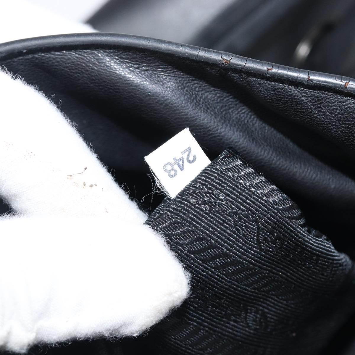 PRADA Tote Bag Leather Black Silver Auth 199907