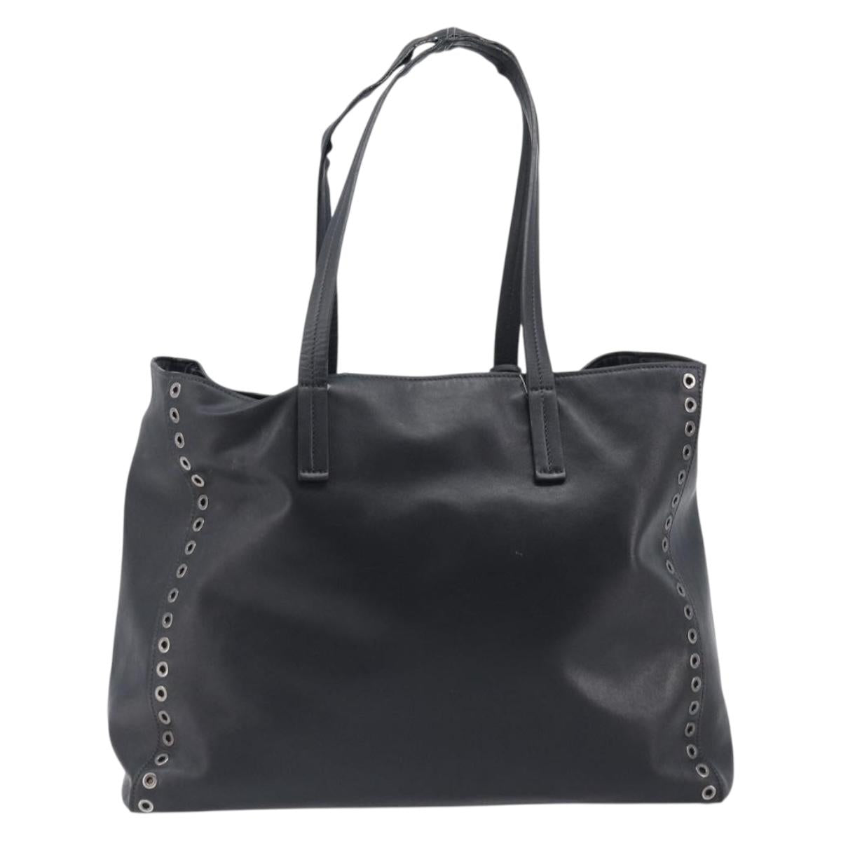 PRADA Tote Bag Leather Black Silver Auth 199907