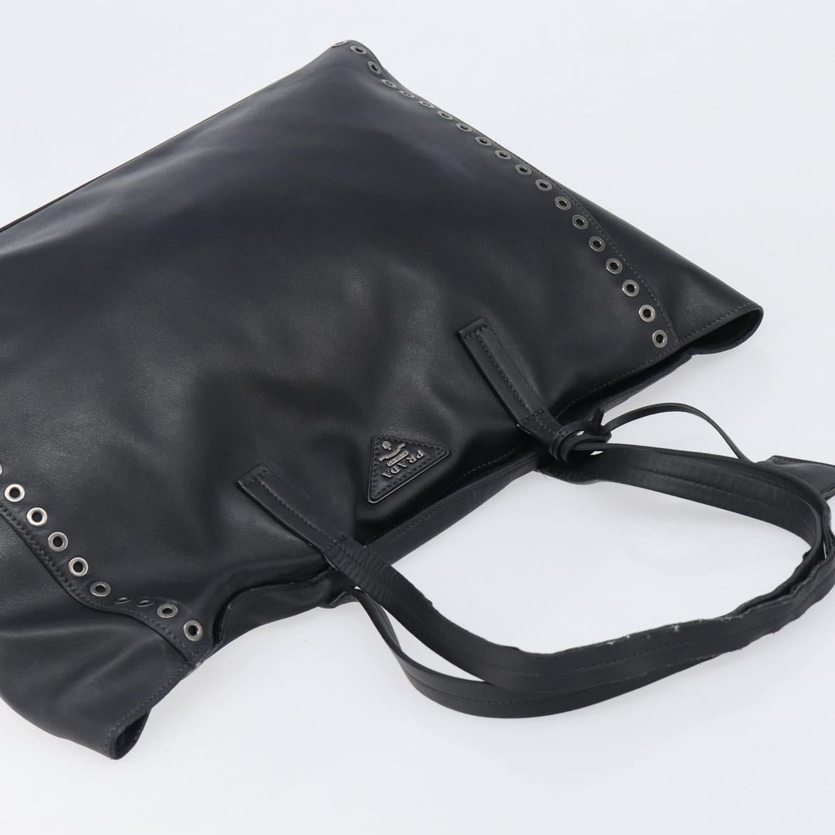 PRADA Tote Bag Leather Black Silver Auth 199907