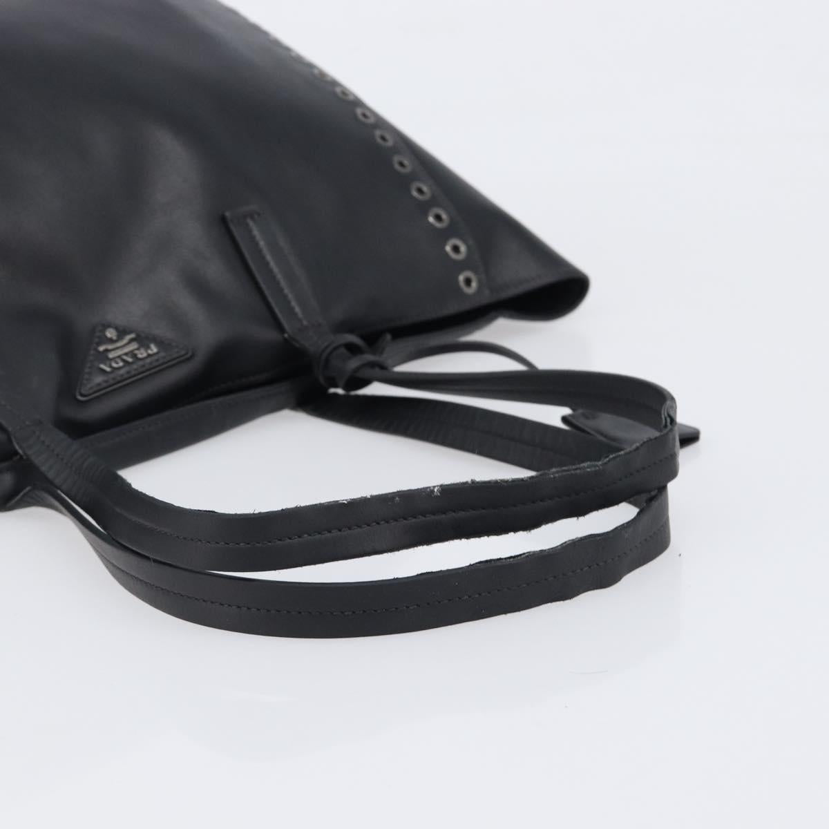 PRADA Tote Bag Leather Black Silver Auth 199907