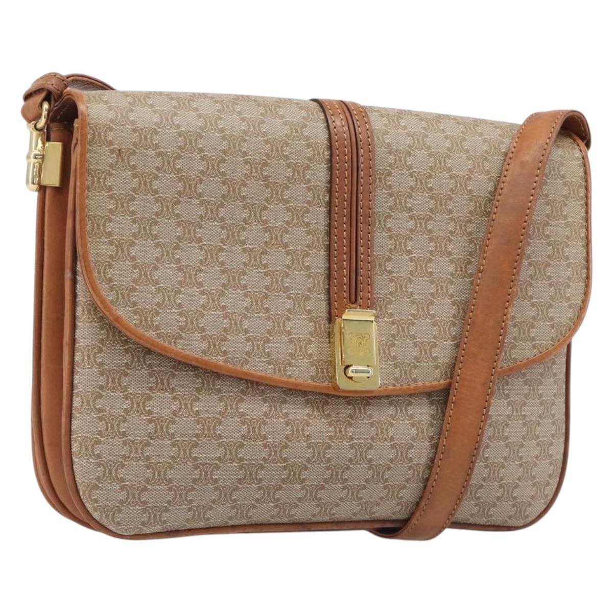 CELINE Macadam Canvas Shoulder Bag PVC Beige Gold Auth 199912