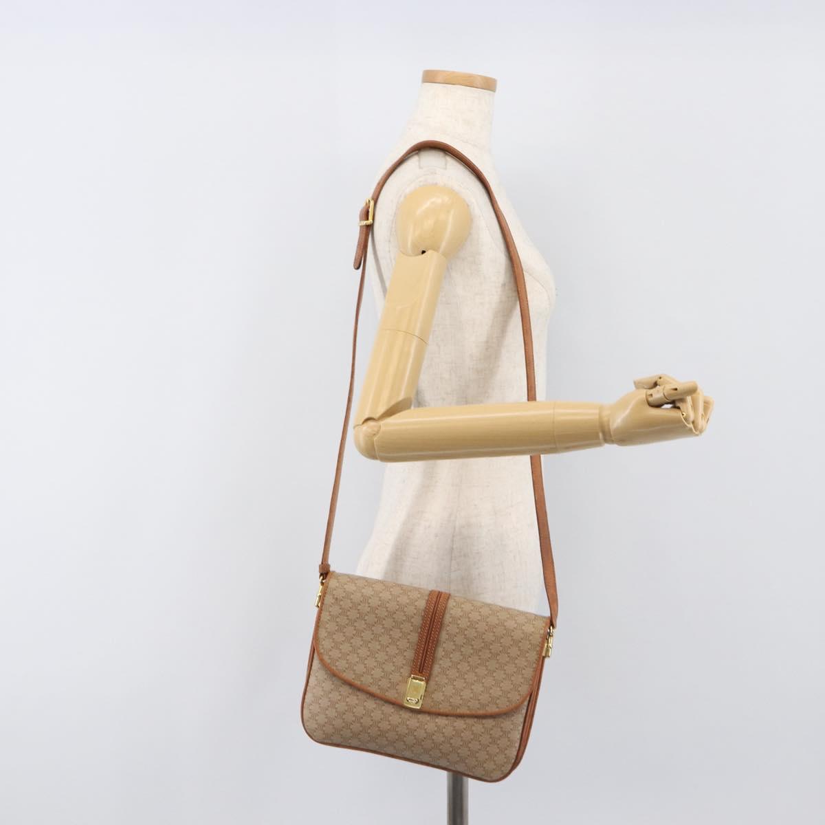 CELINE Macadam Canvas Shoulder Bag PVC Beige Gold Auth 199912
