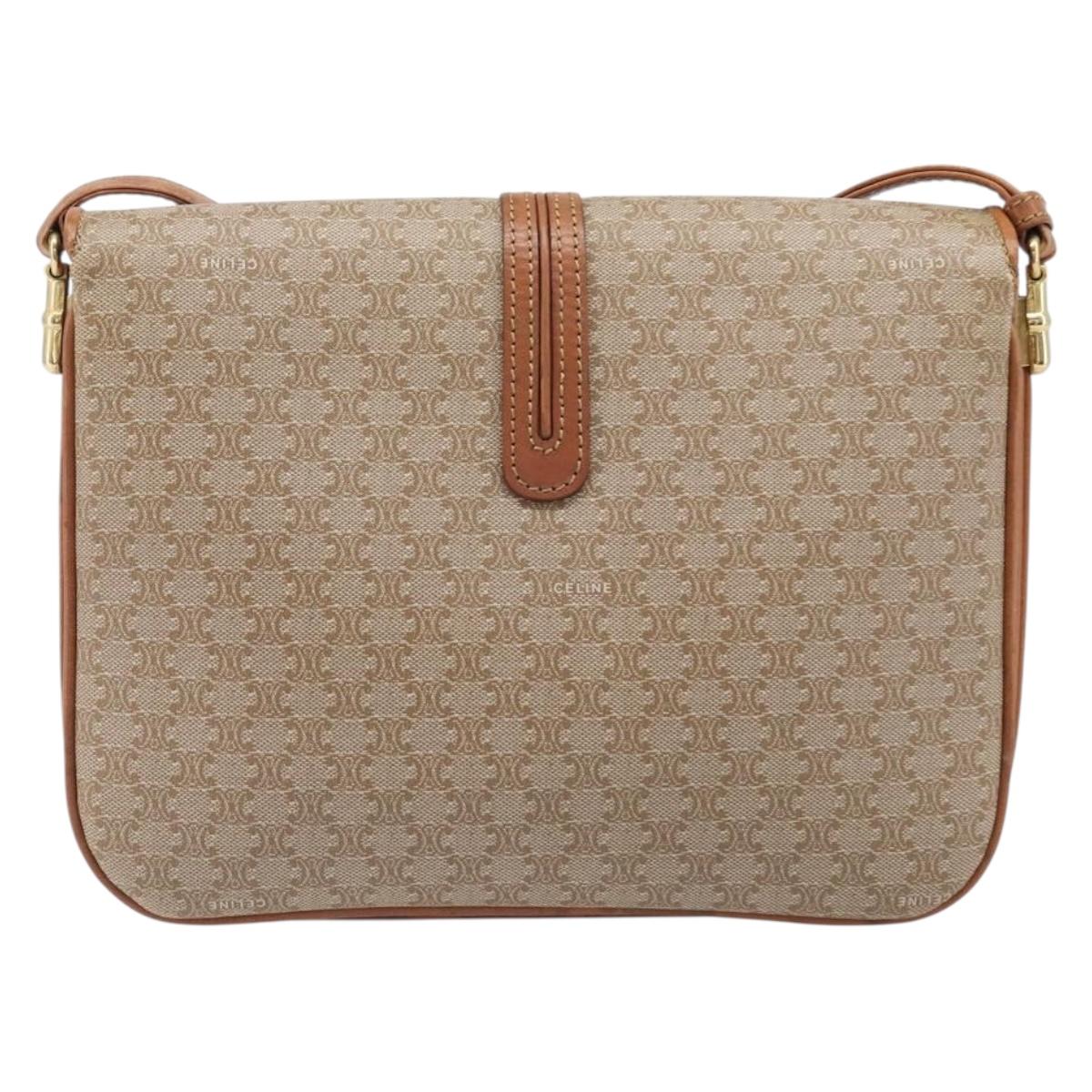 CELINE Macadam Canvas Shoulder Bag PVC Beige Gold Auth 199912