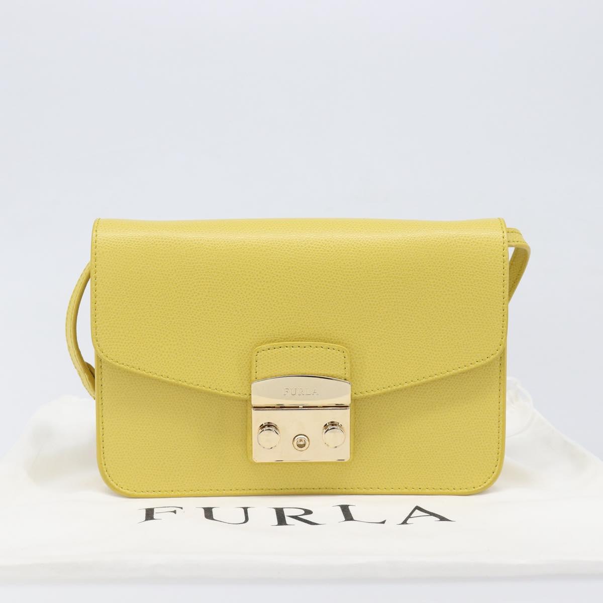 FURLA Shoulder Bag Leather Yellow Gold Auth 199917A