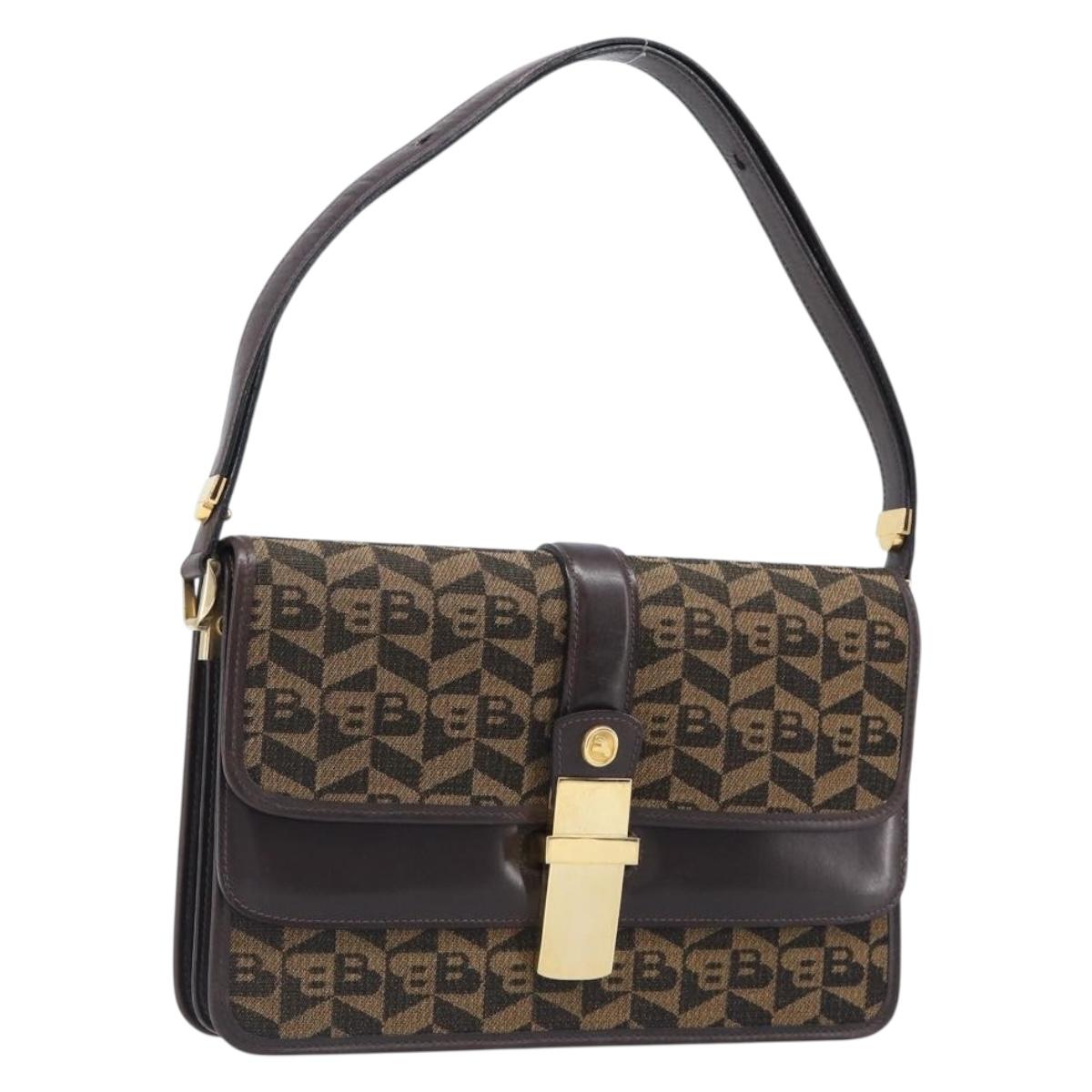 BALLY Shoulder Bag Canvas Gold Brown Auth 199922A